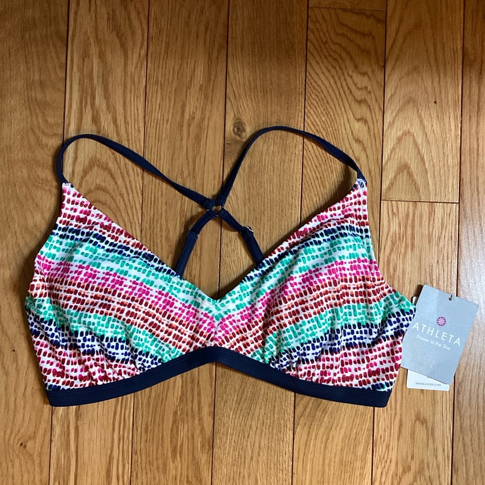 NWT! Athleta navy and multi color bikini top